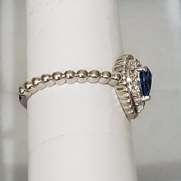 Kashmir Kyanite & White Zircon halo ring in Plat/over 925 Sterling .75cts sz 8 - Picture 4 of 5